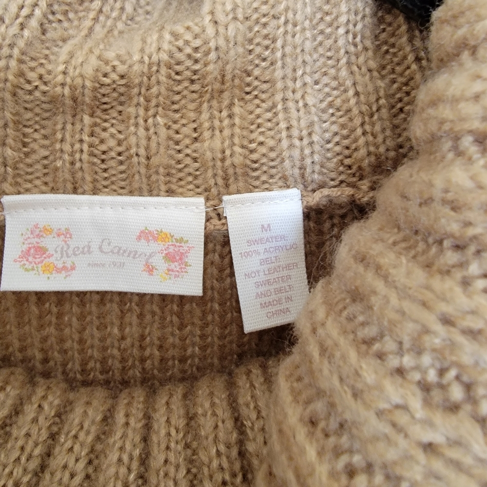 Red Camel Women's Size Medium Short Sleeve Belted Sweater Dress Tan NWT - Picture 3 of 6